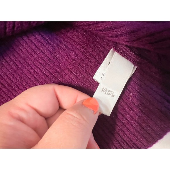 St John Collection Wool Blend Cropped Purple Turtleneck Ribbed Sweater Size L - Picture 5 of 7